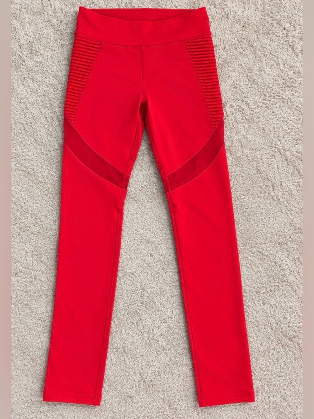 Fabletics Red Active Leggings with Ribbed Paneling